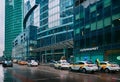 Everyday metropolitan life, cab cars near the Federation Tower in Moscow City Business Center