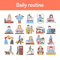 Everyday routine line icons set. Isolated vector element