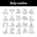 Everyday routine line icons set. Isolated vector element Royalty Free Stock Photo