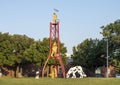 `Everyone Goes Home` by artist Jim Collins outside the Fire Department in Plano, Texas.