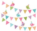 Everyone`s Invited Cute Party Birds and Bunting