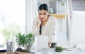 Everyone will experience setbacks along the way to success. a young businesswoman looking shocked while using a laptop