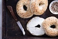 Everything bagels with cream cheese