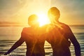 Everything is better with a buddy. Silhouette shot of two young boys standing together. Royalty Free Stock Photo