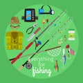 Everything for fishing cartoon illustration Royalty Free Stock Photo