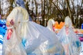 Everything froze. The swan carousel attraction in the park is closed and hidden in plastic wrap. Winter