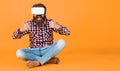 Everything is so real. digitalization. Working on a Programing Project. man using VR headset. bearded hipster use modern Royalty Free Stock Photo