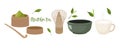 Everything you need to make green tea matcha. Open Bamboo Matcha Canisters full Powdered Matcha Green Tea, spoon, Matcha