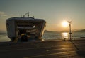 Evia island, Greece - July 01. 2020: Sunset on the island of Evia, Greece. Panoramic view of the sunset on the Greek island of