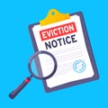 Eviction notice legal document on the clipboard paper sheets with stamp, magnifier and a pen vector illustration flat Royalty Free Stock Photo