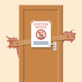 Eviction notice, white sheet on door vector Royalty Free Stock Photo