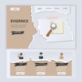 Evidence flat landing page website template. Thief, police officer, detective. Web banner with header, content and