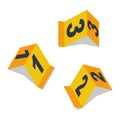 Evidence signs, set of yellow markers with numbers