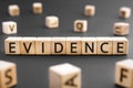 Evidence - word from wooden blocks with letters