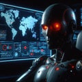 evil AI humanoid robot thinking and plotting