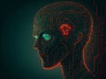 Evil artificial intelligence, humanoid alien robot. Robot with Artificial Intelligence. Created with generative AI tools