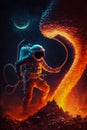 Evil astronaut fights to the death with deadly alien tentacles. Royalty Free Stock Photo