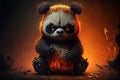 Evil bad panda on fire illustration generative ai