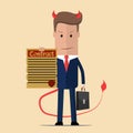 Evil businessman offering contract. Devil`s contract. Vector illustration