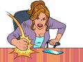 The evil businesswoman boss hits the table with his fist. Emotions in the office. Angry boss Royalty Free Stock Photo