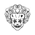 Evil clown art. Halloween mask illustration