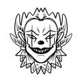 Evil clown art. Halloween mask illustration