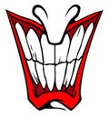 Evil Clown face with red lips and nose / Creepy clown or horror clown, clown horror smiley face. Clown mouth, Joker Smile for Hall