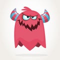 Evil cool cartoon fat flying monster. Purple and horned vector monster character. Royalty Free Stock Photo