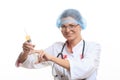 Evil doctor with big syringe Royalty Free Stock Photo