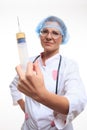 Evil doctor with big syringe Royalty Free Stock Photo