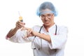 Evil doctor with big syringe Royalty Free Stock Photo