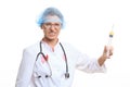 Evil doctor with big syringe Royalty Free Stock Photo