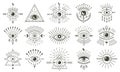 Evil doodle eye. Hand drawn magic witchcraft eye talisman, magical esoteric eyes, religion sacred geometry symbols