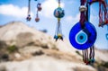 Evil eye amulets on foreground Royalty Free Stock Photo