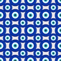 Evil eye ethnic pattern. Mystic greek blue amulet. Turkish traditional print. Symbol of protection. Vector seamless Royalty Free Stock Photo