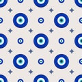 Evil eye ethnic pattern. Mystic greek blue amulet. Turkish traditional print. Symbol of protection. Vector seamless background Royalty Free Stock Photo