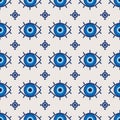 Evil eye ethnic pattern. Mystic greek blue amulet. Turkish traditional print. Symbol of protection. Vector seamless Royalty Free Stock Photo