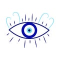 Evil eye greek amulet isolated.Turkish eye with eyelashes and an eyeball in blue for amulet and protection. Vector