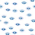 Evil eye Heavenly seamless pattern with suns, moons, stars, palms. For textiles, souvenirs, household goods.