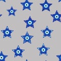Evil eye Heavenly seamless pattern with suns, moons, stars, palms. For textiles, souvenirs, household goods.