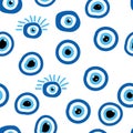 Evil eye Heavenly seamless pattern with suns, moons, stars, palms. For textiles, souvenirs, household goods.