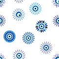 Evil eye Heavenly seamless pattern with suns, moons, stars, palms. For textiles, souvenirs, household goods.