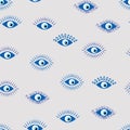 Evil eye Heavenly seamless pattern with suns, moons, stars, palms. For textiles, souvenirs, household goods.