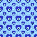 Evil eye pattern. Greek heart bead and turkish blue nazar seamless background. Amulet for luck and energy protection Royalty Free Stock Photo