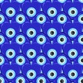 Evil eye pattern. Greek heart bead and turkish blue nazar seamless background. Amulet for luck and energy protection Royalty Free Stock Photo