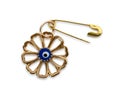 Evil eye safety pin on white background, top view Royalty Free Stock Photo