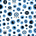 Evil eye seamless pattern. Greek eye talisman, turkish mystic amulet for protection. Blue black doodle mascot abstract