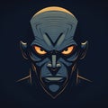 Evil Face Drawing And Vector Artwork In Light Navy And Bronze