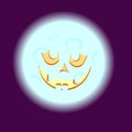 Evil full moon with jack pumpkin smile on dark purple background.