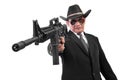 Evil gangster and his gun, isolated on white